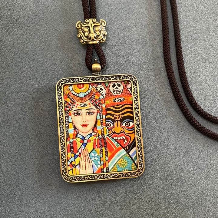 Tibetan Non - Hand - Painted Thangka Amitabha Buddha Yellow God of Wealth Zachilam Pendant - BuddhaEnergyHealing
