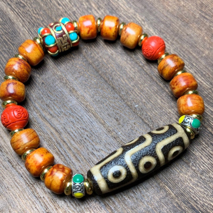 Tibetan Old Dzi Bead Nine - Eyed Ox Bone Dzi Bead Protection Energy Bracelet - BuddhaEnergyHealing