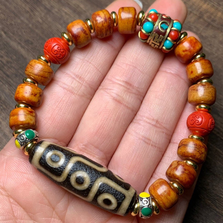 Tibetan Old Dzi Bead Nine - Eyed Ox Bone Dzi Bead Protection Energy Bracelet - BuddhaEnergyHealing