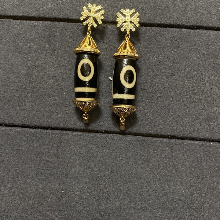 Tibetan Style Dzi Bead Lucky Energy Earrings - BuddhaEnergyHealing