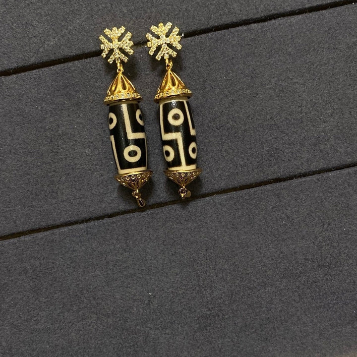 Tibetan Style Dzi Bead Lucky Energy Earrings - BuddhaEnergyHealing