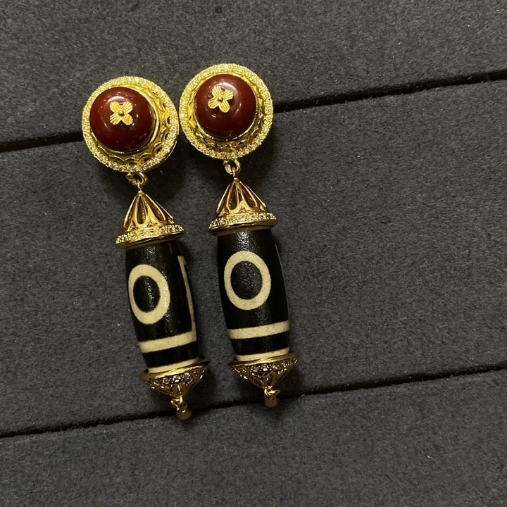 Tibetan Style Dzi Bead Lucky Energy Earrings - BuddhaEnergyHealing