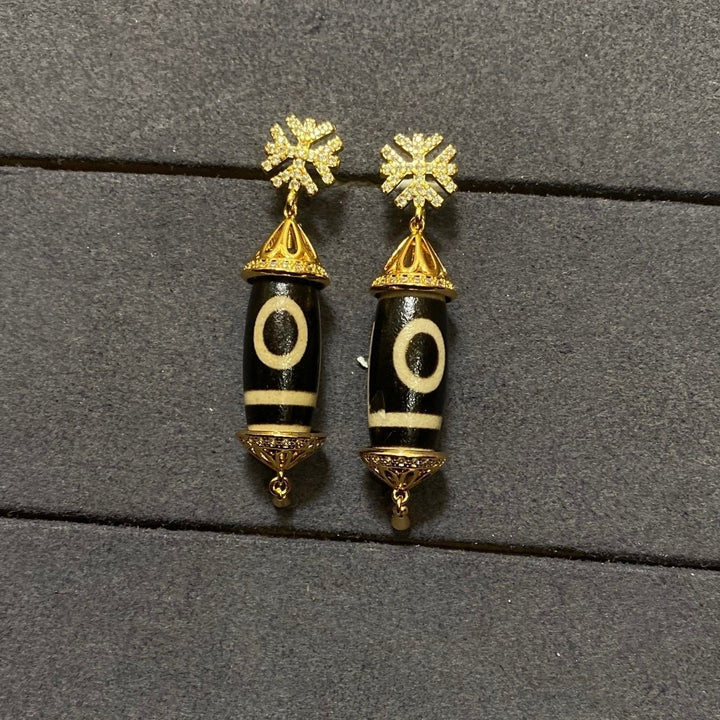 Tibetan Style Dzi Bead Lucky Energy Earrings - BuddhaEnergyHealing