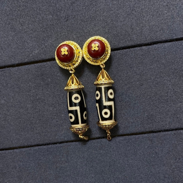 Tibetan Style Dzi Bead Lucky Energy Earrings - BuddhaEnergyHealing