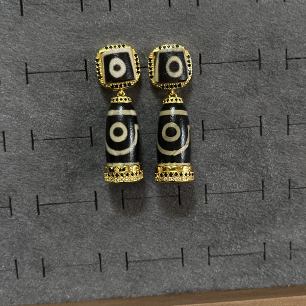 Tibetan Style Dzi Bead Lucky Energy Earrings - BuddhaEnergyHealing