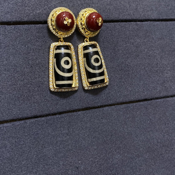Tibetan Style Dzi Bead Lucky Energy Earrings - BuddhaEnergyHealing