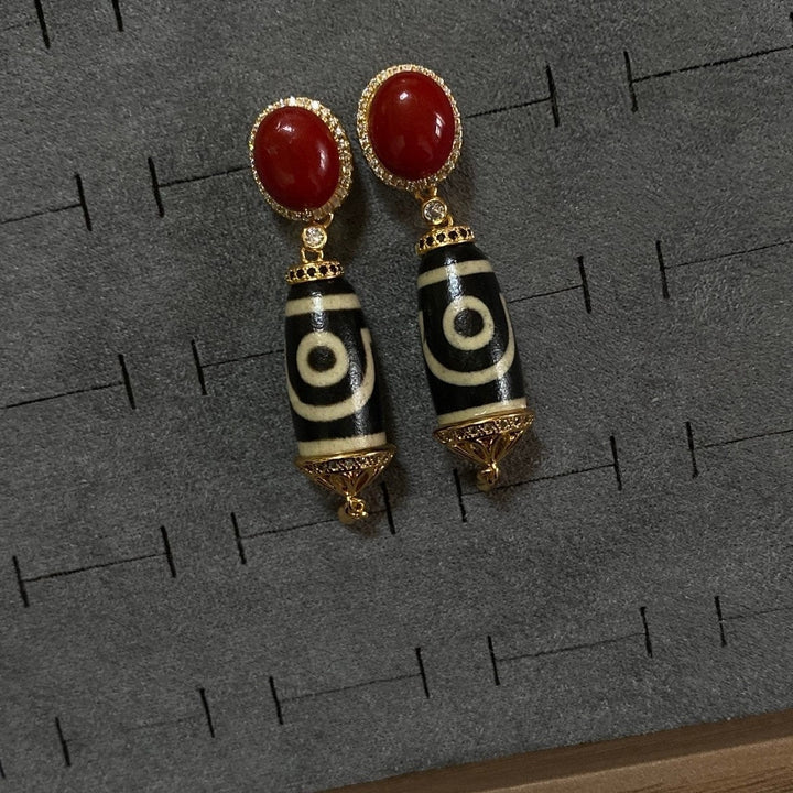 Tibetan Style Dzi Bead Lucky Energy Earrings - BuddhaEnergyHealing