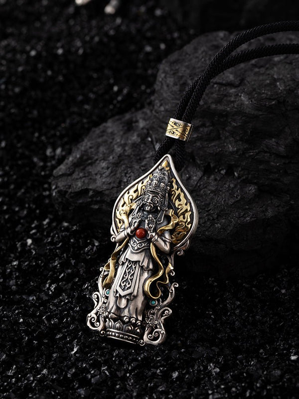 Tibetan Style Zakilam S925 Silver Pure Handmade Protection Meditation Pendant - BuddhaEnergyHealing