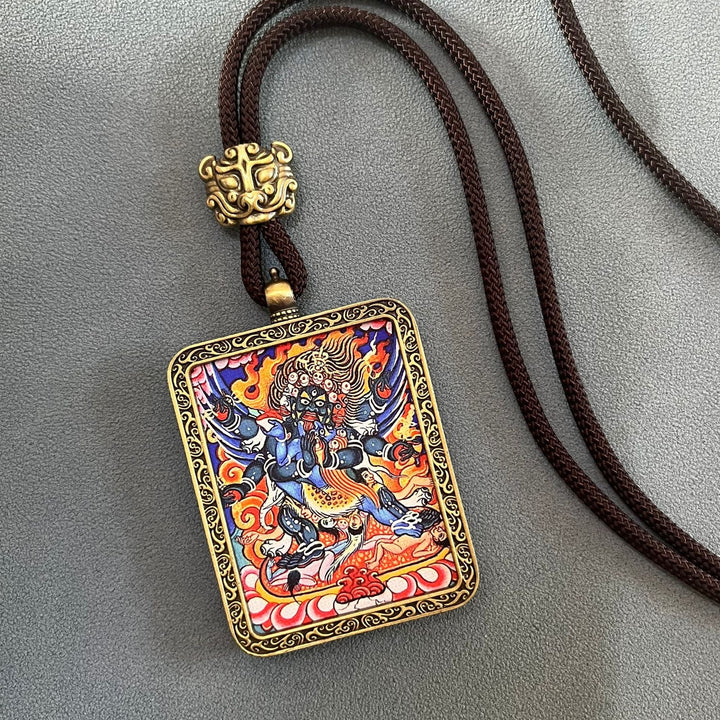 Tibetan Thangka Five Gods of Wealth Mahākāla Pendant - BuddhaEnergyHealing