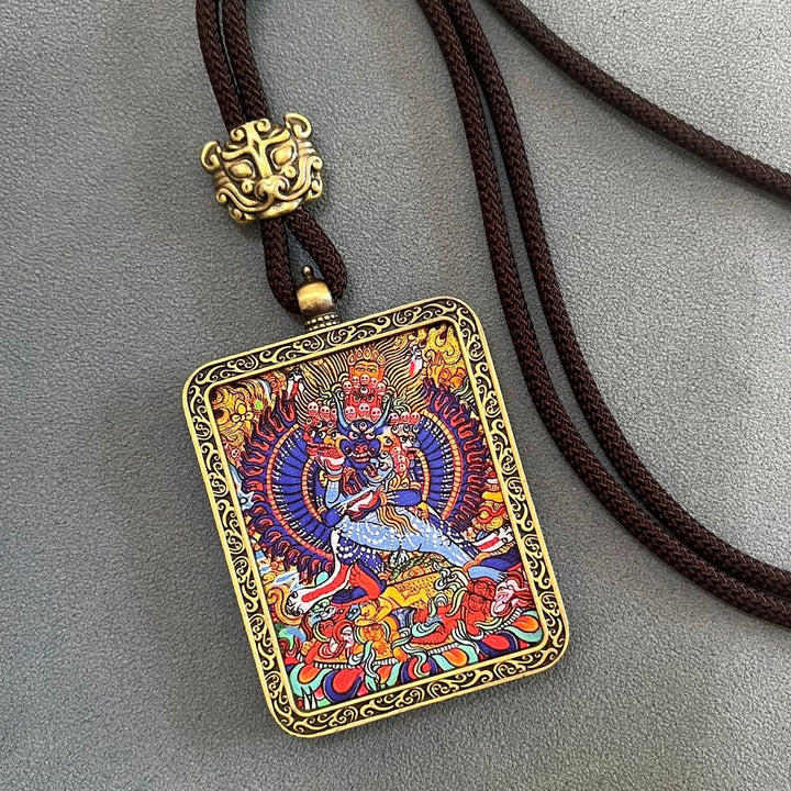 Tibetan Thangka Five Gods of Wealth Mahākāla Pendant - BuddhaEnergyHealing