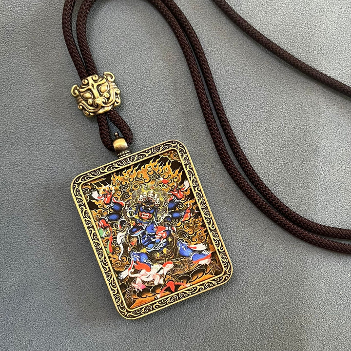 Tibetan Thangka Five Gods of Wealth Mahākāla Pendant - BuddhaEnergyHealing