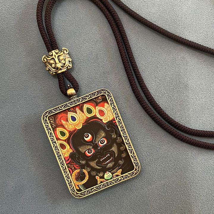 Tibetan Thangka Five Gods of Wealth Mahākāla Pendant - BuddhaEnergyHealing