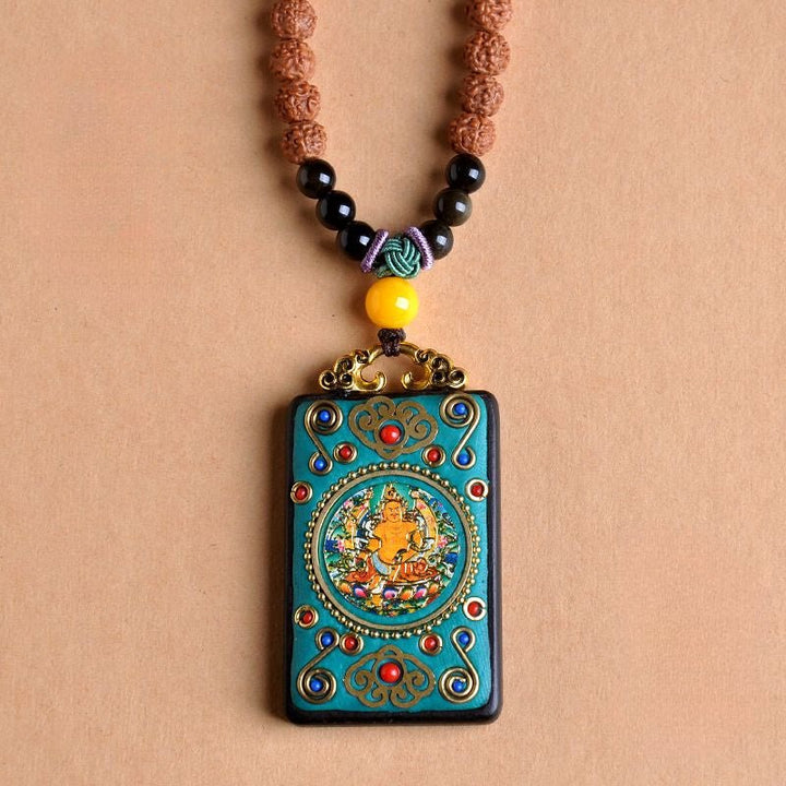 Tibetan Yellow God of Wealth Amulet Wealth Lucky Pendant - BuddhaEnergyHealing