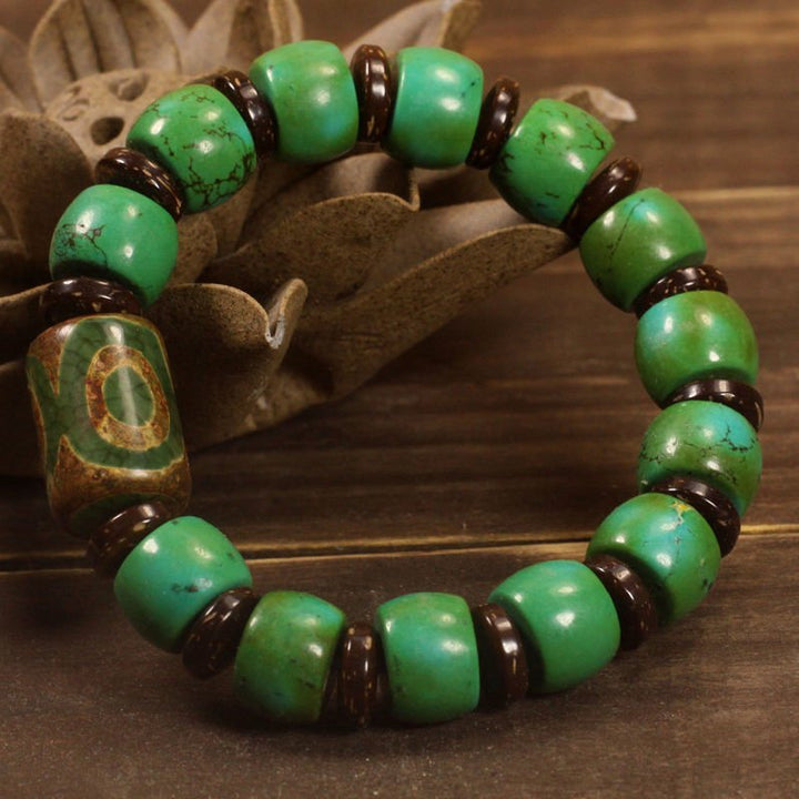 Turquoise Three - Eye Tibet Beads Protection Healing Wealth Bracelet - BuddhaEnergyHealing