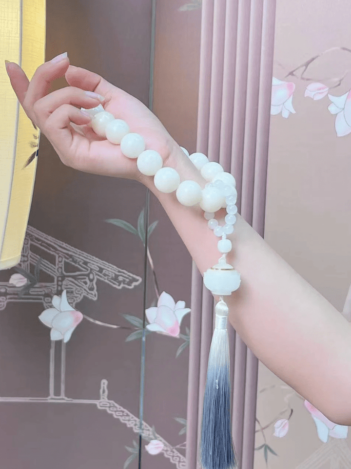 White Jade Bodhi round Beads Bodhi Calm Energy Bracelet - BuddhaEnergyHealing