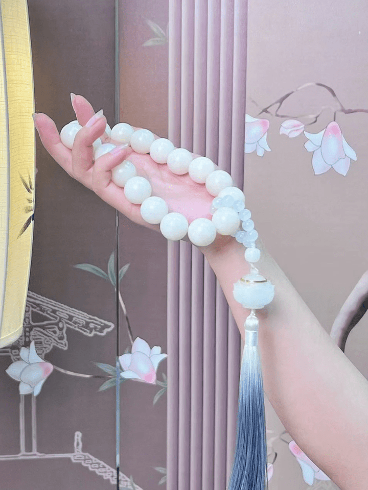 White Jade Bodhi round Beads Bodhi Calm Energy Bracelet - BuddhaEnergyHealing