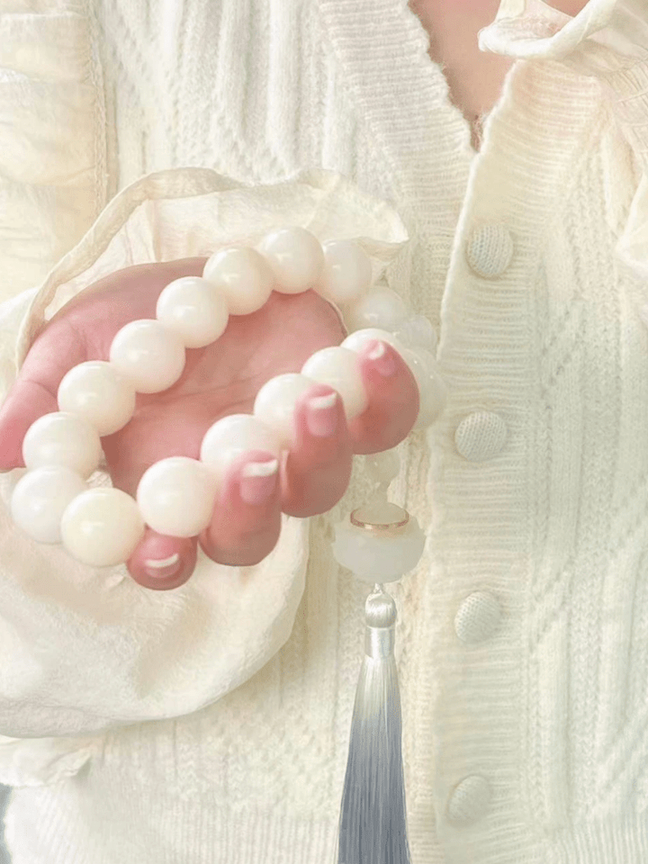 White Jade Bodhi round Beads Bodhi Calm Energy Bracelet - BuddhaEnergyHealing