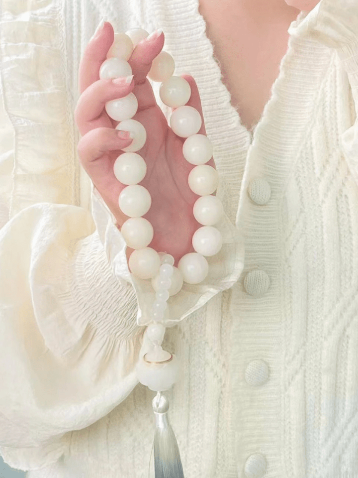 White Jade Bodhi round Beads Bodhi Calm Energy Bracelet - BuddhaEnergyHealing