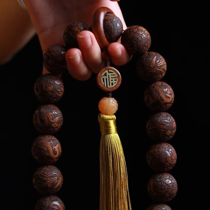 Yellow Pear Wood Carving Calm Meditation Peace Bracelet - BuddhaEnergyHealing