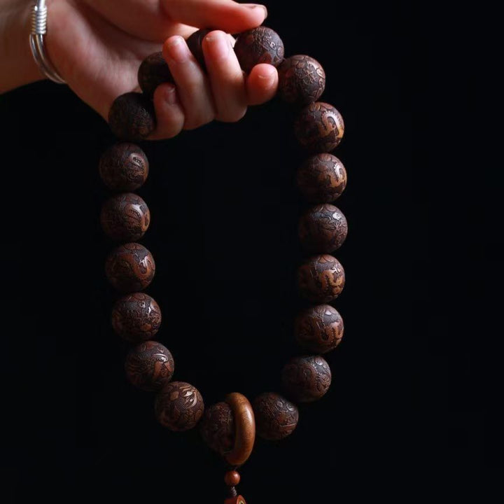 Yellow Pear Wood Carving Calm Meditation Peace Bracelet - BuddhaEnergyHealing