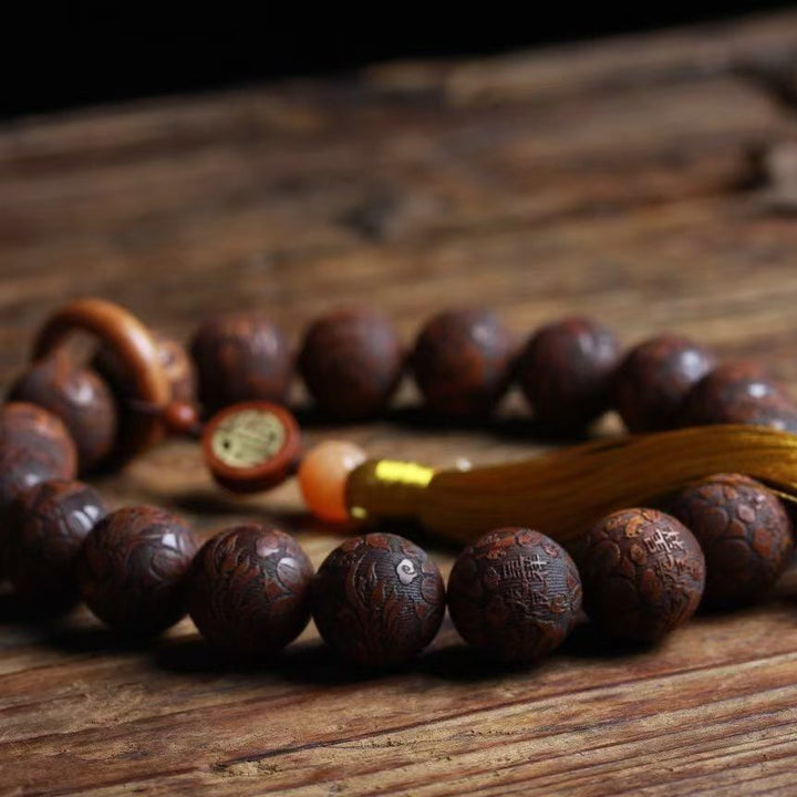 Yellow Pear Wood Carving Calm Meditation Peace Bracelet - BuddhaEnergyHealing