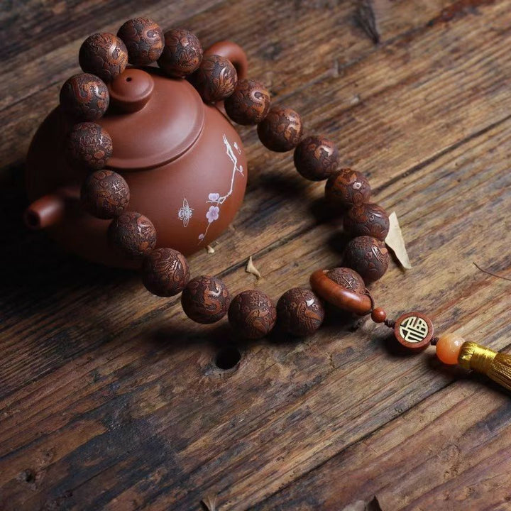 Yellow Pear Wood Carving Calm Meditation Peace Bracelet - BuddhaEnergyHealing
