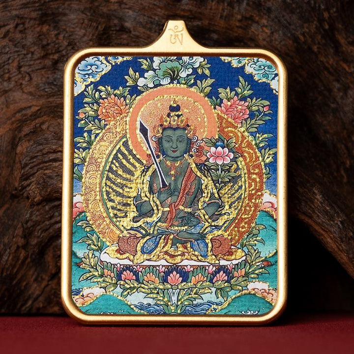 Zachilam God of Wealth Five Master Green Tara Hand Painted Tibet Thangka Pendant - BuddhaEnergyHealing