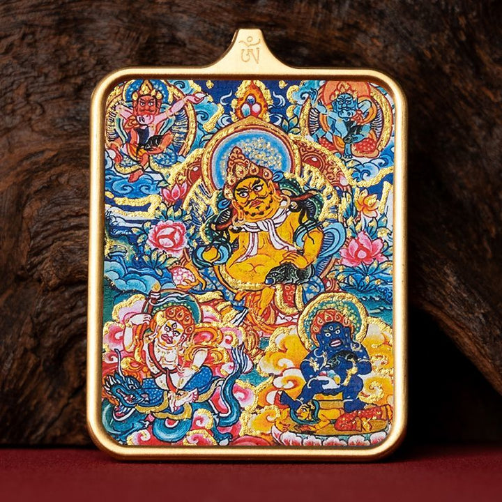 Zachilam God of Wealth Five Master Green Tara Hand Painted Tibet Thangka Pendant - BuddhaEnergyHealing