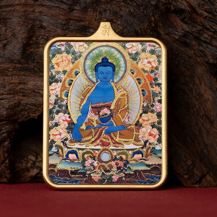 Zachilam God of Wealth Five Master Green Tara Hand Painted Tibet Thangka Pendant - BuddhaEnergyHealing