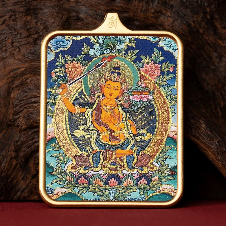 Zachilam God of Wealth Five Master Green Tara Hand Painted Tibet Thangka Pendant - BuddhaEnergyHealing