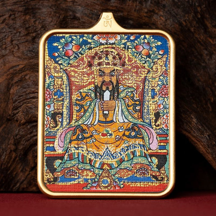Zachilam God of Wealth Five Master Green Tara Hand Painted Tibet Thangka Pendant - BuddhaEnergyHealing