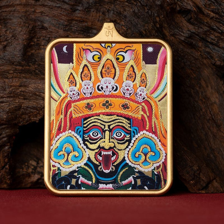 Zachilam God of Wealth Five Master Green Tara Hand Painted Tibet Thangka Pendant - BuddhaEnergyHealing
