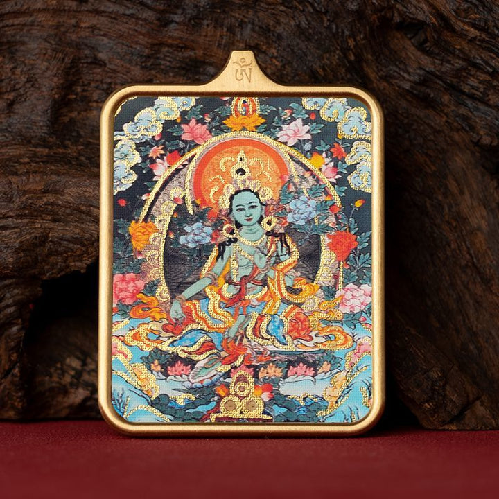 Zachilam God of Wealth Five Master Green Tara Hand Painted Tibet Thangka Pendant - BuddhaEnergyHealing