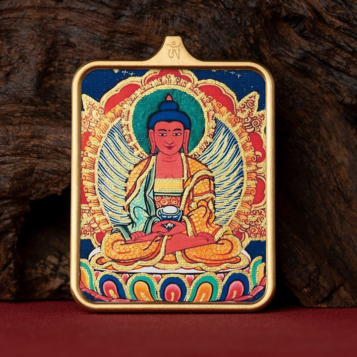 Zachilam God of Wealth Five Master Green Tara Hand Painted Tibet Thangka Pendant - BuddhaEnergyHealing