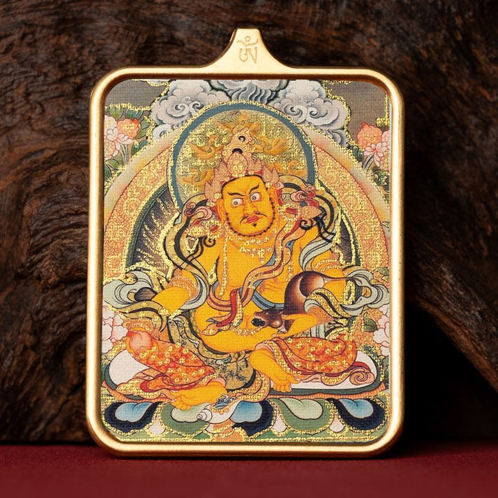 Zachilam God of Wealth Five Master Green Tara Hand Painted Tibet Thangka Pendant - BuddhaEnergyHealing
