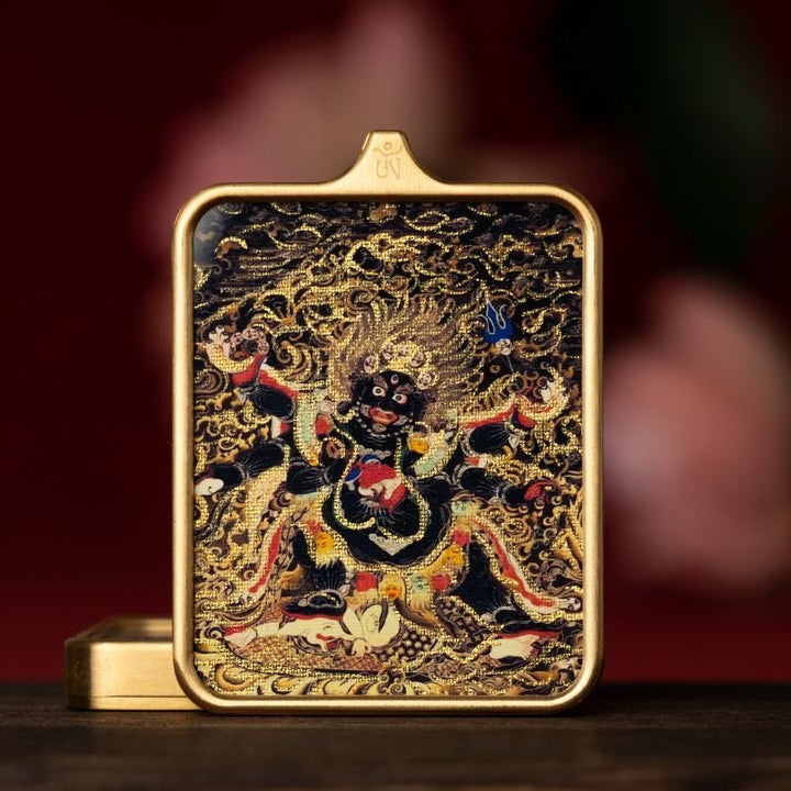 Zachilam God of Wealth Five Master Green Tara Hand Painted Tibet Thangka Pendant - BuddhaEnergyHealing