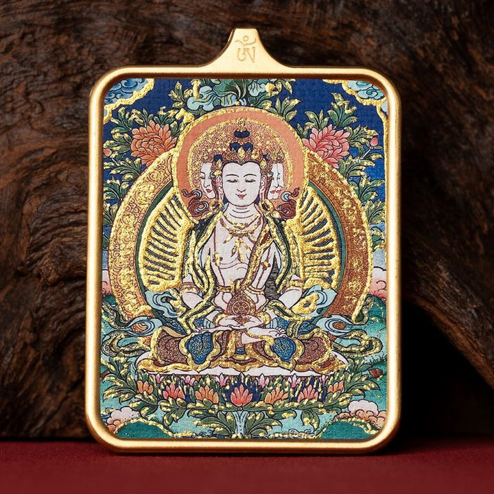 Zachilam God of Wealth Five Master Green Tara Hand Painted Tibet Thangka Pendant - BuddhaEnergyHealing