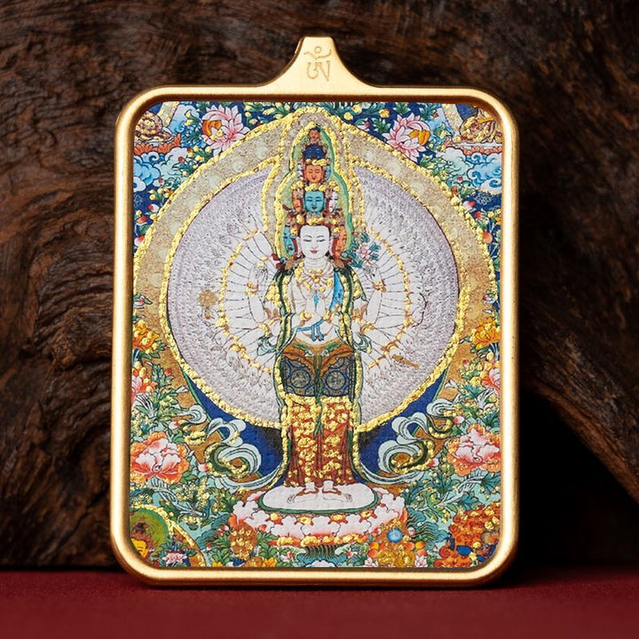 Zachilam God of Wealth Five Master Green Tara Hand Painted Tibet Thangka Pendant - BuddhaEnergyHealing