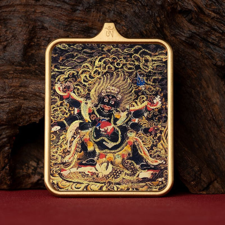 Zachilam God of Wealth Five Master Green Tara Hand Painted Tibet Thangka Pendant - BuddhaEnergyHealing
